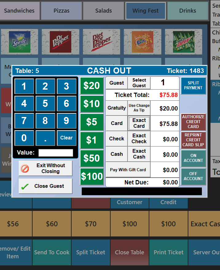 Restaurant Cashout Screen