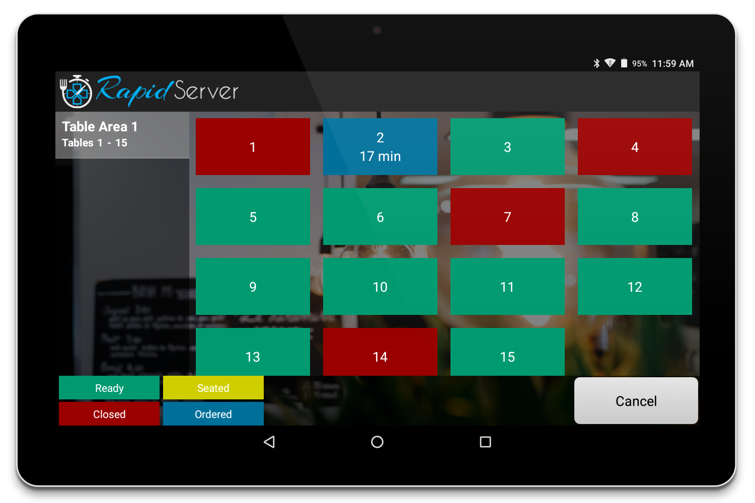 RapidServer Table Area Screen