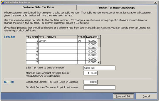 Sales Tax Table