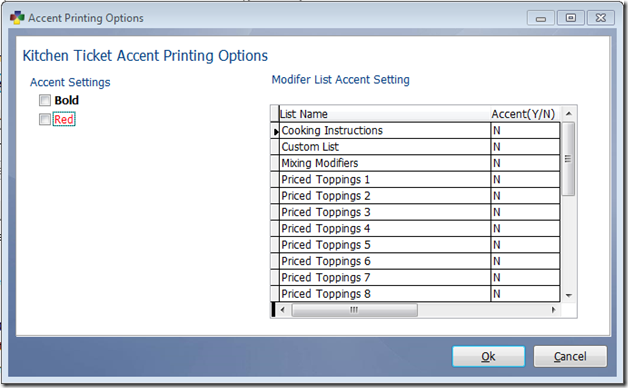 Configure Red or Bold Accent Printing