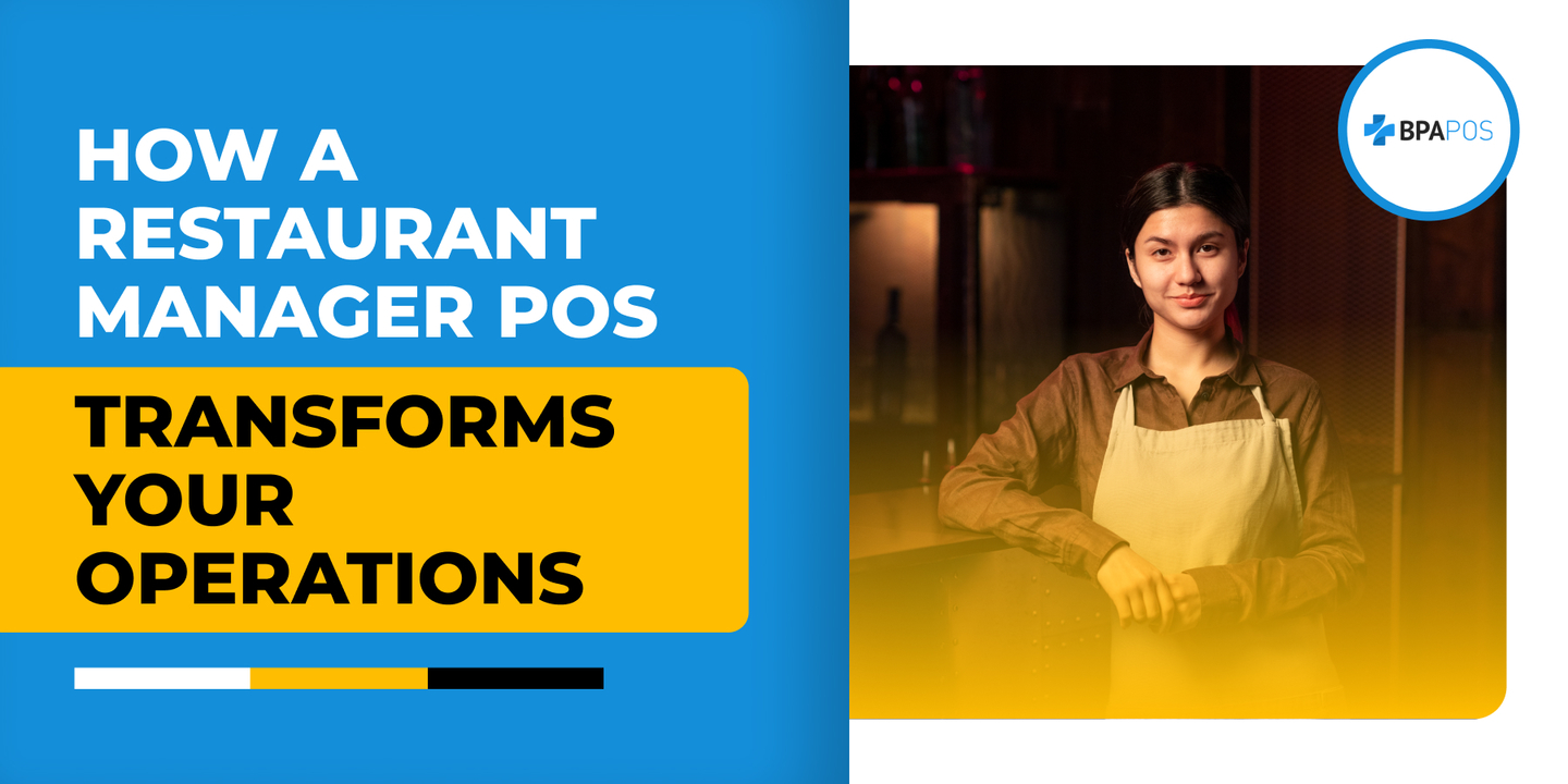 A confident restaurant manager standing at the bar, highlighting the efficiency and control provided by a restaurant manager POS system.