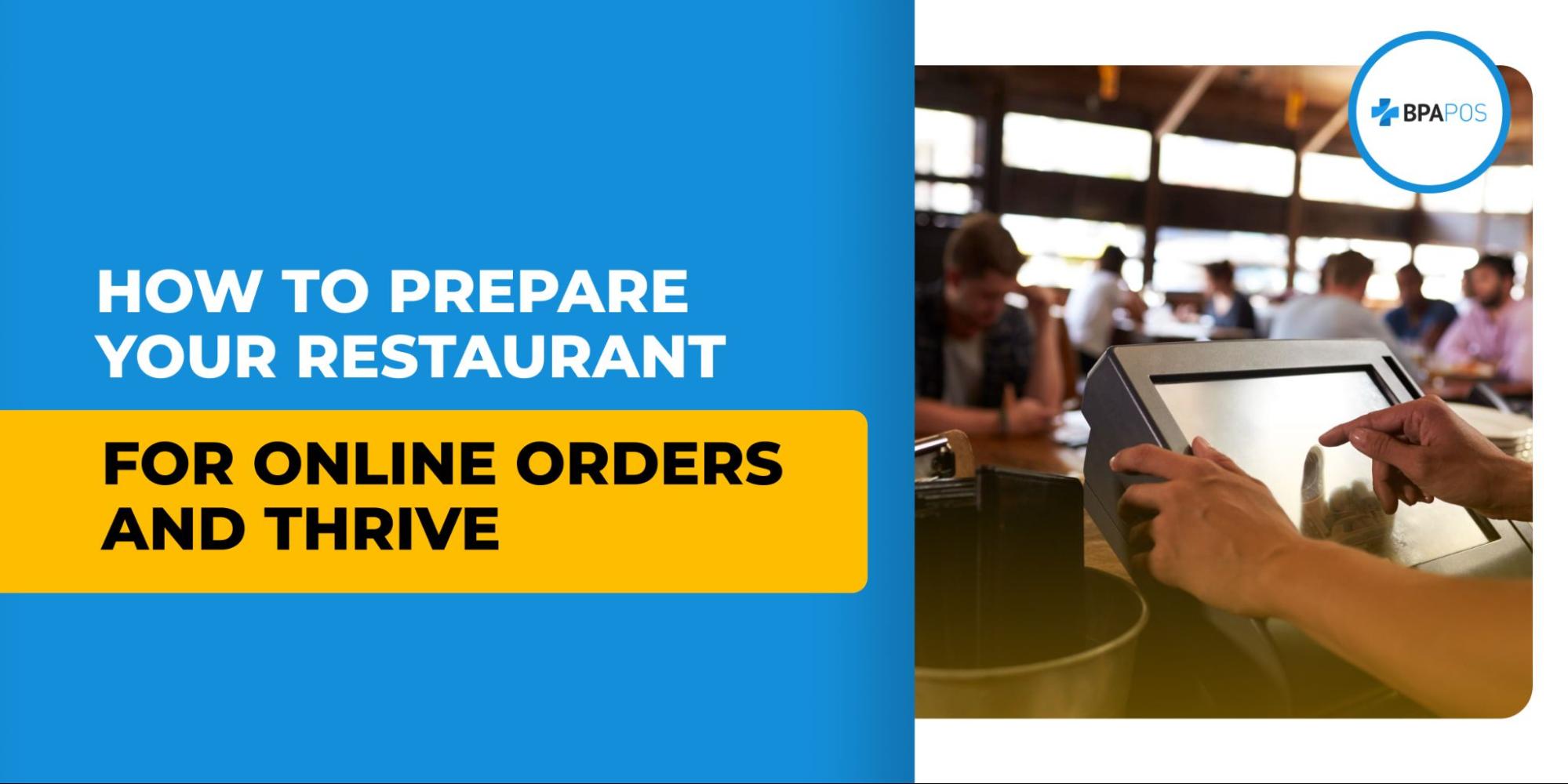 Restaurant staff using a POS tablet at the counter, showing managing restaurant with online orders through integrated ordering and POS workflows