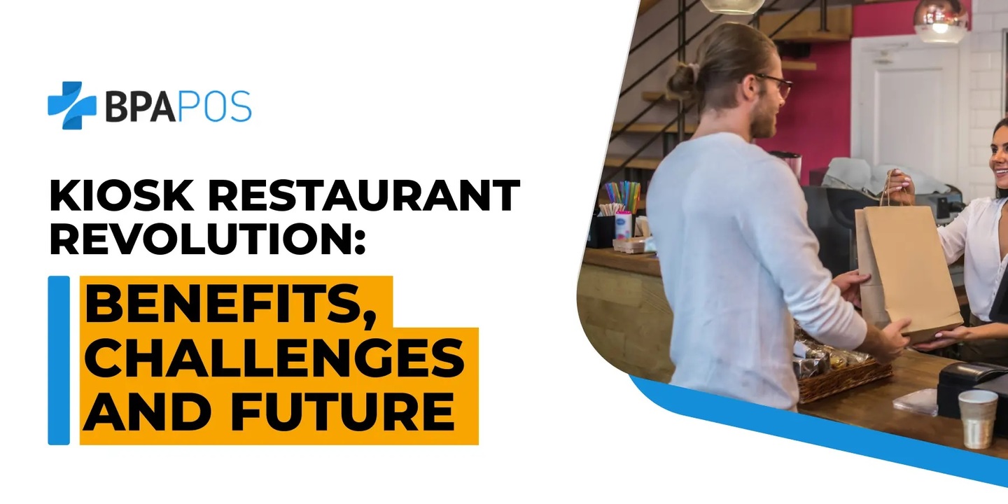Customer receiving takeout order at a kiosk restaurant counter, highlighting the shift to self-service in modern dining.