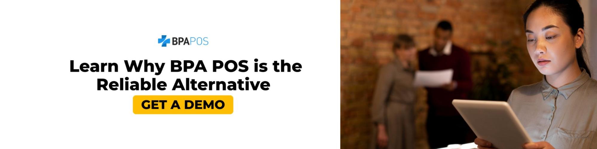 Restaurant staff reviewing operations on a tablet while comparing POS options, highlighting BPA POS as a reliable alternative for stable, on-premise business management systems