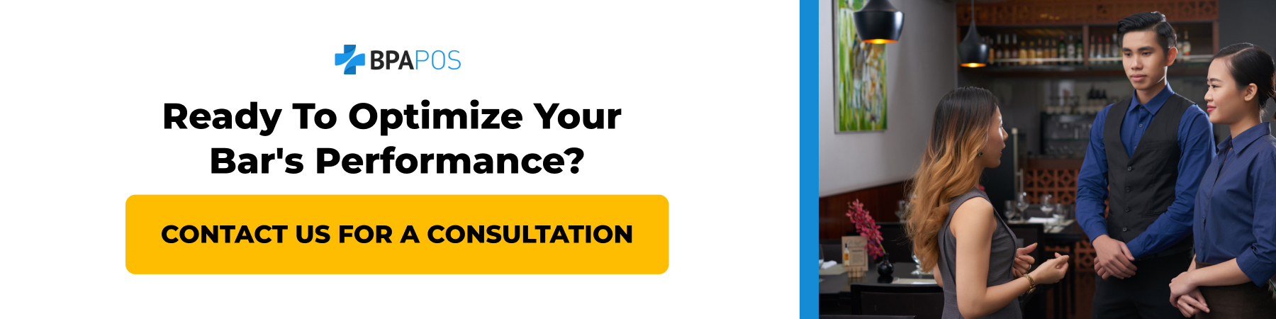 Optimize Your Bar's Performance with BPA POS A manager consulting with bar staff to improve operations, highlighting BPA POS solutions. Contact us for a consultation!