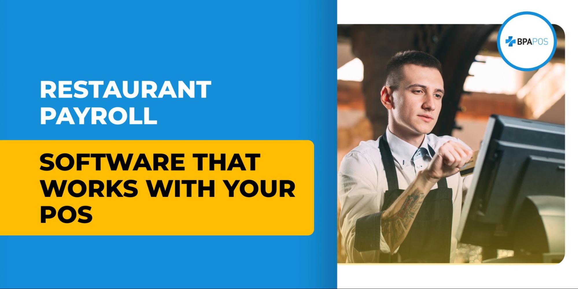 Restaurant Payroll Software That Works With Your POS Staff member using restaurant payroll software integrated with the POS system at the terminal, helping manage payments, shifts, and payroll tasks.