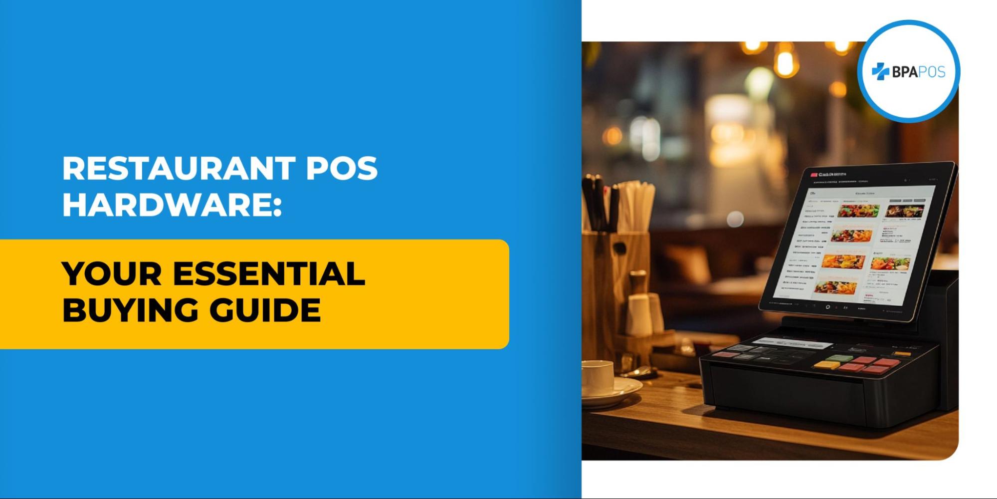 POS restaurant hardware displayed on a countertop with touchscreen terminal and card reader, helping restaurants choose reliable hardware for daily ordering and payments