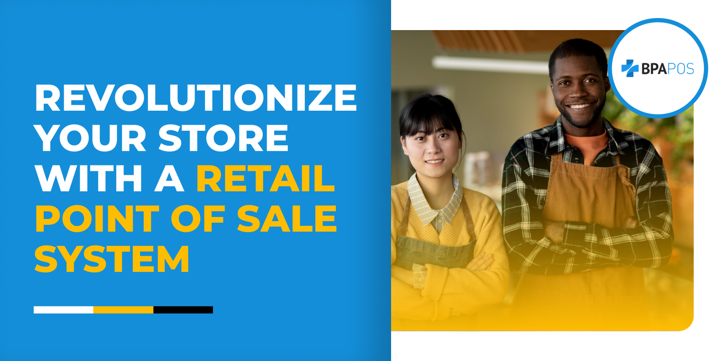 Revolutionize Your Store with a Retail Point of Sale System Two retail employees standing confidently in aprons, representing the efficiency and success achieved with a retail point of sale system from BPA POS.