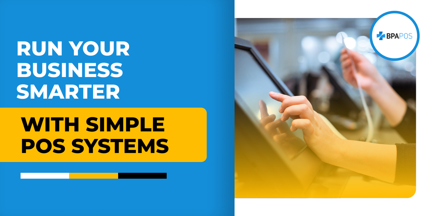 Run Your Business Smarter with a Simple POS System Close-up of a restaurant employee using a simple POS system touchscreen for streamlined order management and payment processing.