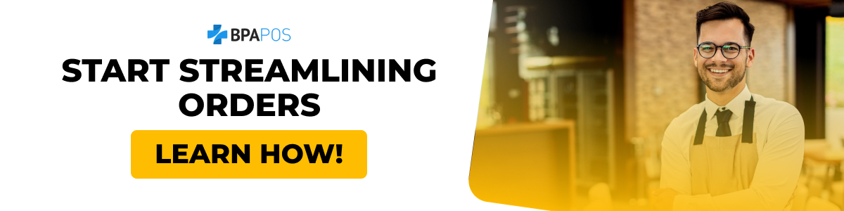 Start Streamlining Orders Banner for BPA POS with text: Start Streamlining Orders and yellow click button ‘Learn How’ with picture of a man smiling.