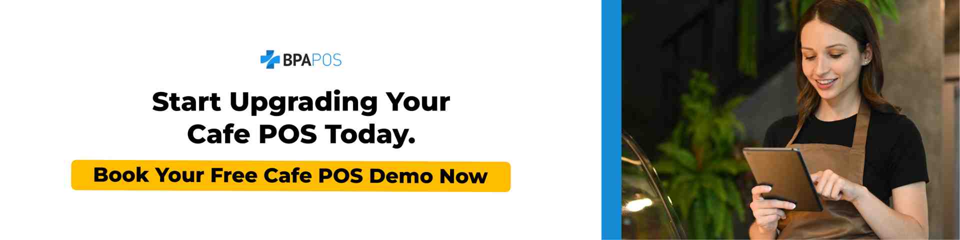 Cafe staff member using a tablet-based cafe point of sale system to manage orders, payments, and daily operations efficiently