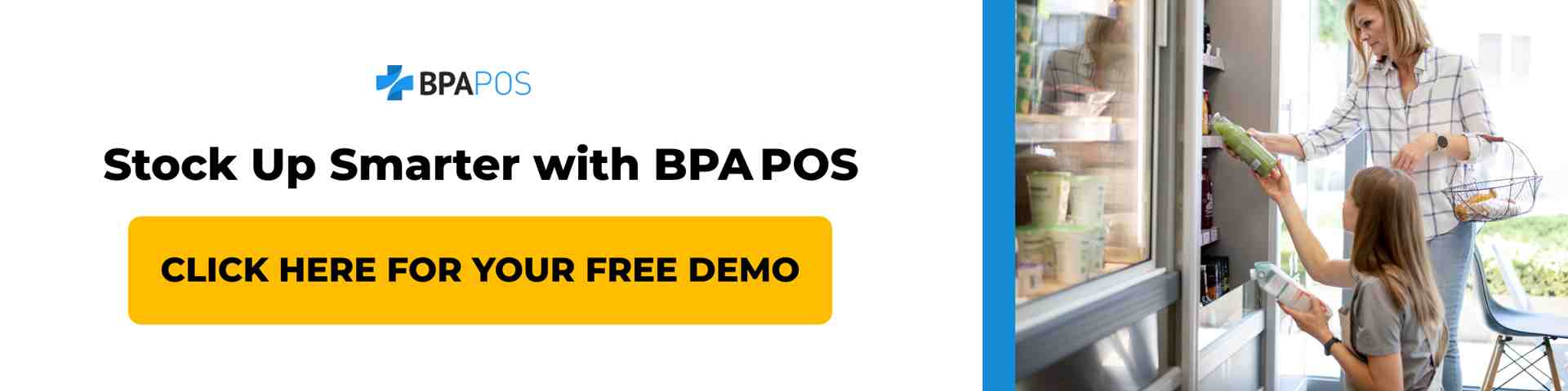 Mother and daughter grocery shopping with BPA POS demo promotion for smarter inventory management